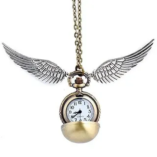 HS86 Goldene Kugel Goldener Ball Halskette mit Flügel Antike Bronze mit Uhr