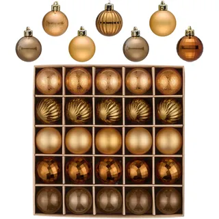 Valery Madelyn 25 Stück Weihnachtskugeln,4cm mini Christbaumkugeln Weihnachtskugel Bruchsicher,Bronze Gold Weihnachtsbaumschmuck Christbaumschmuck mit Aufhänger für Weihnachtsdeko