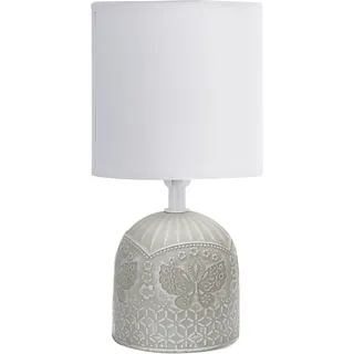 Aigostar Tischlampe Keramik Tischleuchte Lampe für Nachttisch Beistelltisch Nachttischlampe Stoffschirm E14 Vintage Retro Lustig Grau - H26cm