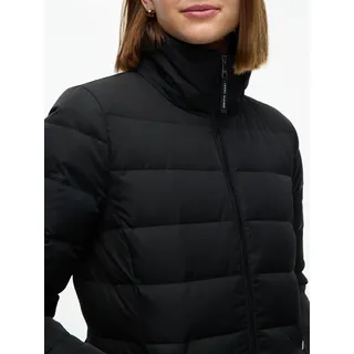 Steppmantel TOMMY HILFIGER "DOWN BRANDED FITTED MAXI COAT", Damen, Gr. L (42/44), schwarz, Steppware, Obermaterial: 100% Polyester. Futter: 100% Nylon. Füllung: 70% Daunen, 30% Federn, unifarben, lang, Rippbündchen, Mäntel Steppmantel, Kunstfaser
