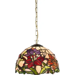 Casa Padrino Luxus Tiffany Hängeleuchte Mehrfarbig Ø 23 x H. 75 cm - Art Deco Tiffany Hängelampe - Wohnzimmer Hängeleuchte - Deko Hängeleuchte - Luxus Tiffany Leuchten - Art Deco Leuchten