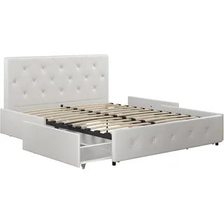 DHP Furniture Dakota Bett mit Stauraum, weißes PU, Doppelbett