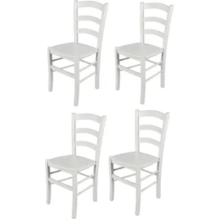 t m c s Tommychairs - 4er Set Stühle VENEZIA für Küche und Esszimmer, robuste Struktur aus lackiertem Buchenholz im Farbton Weiss (deckend) und Sitzfläche aus Holz - Weiß