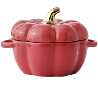 OnePine 450ml Keramik kürbis tassen, Kreative Mode Müslischalen Salatschalen Dessertschalen mit Deckel, Suppenschalen mit Griff für Frühstück