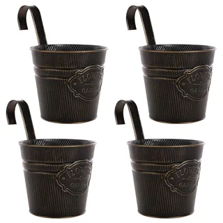 CITÉTOILE 4er Set Hängetöpfe Balkon Groß mit Haken Drainageloch, Blumentopf Hängend Metall Aussen für Pflanzen Blumen, Blumentöpfe zum Aufhängen Vintage, Schwarz