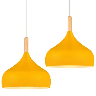 iDEGU Hängelampe Retro 24cm Hängeleuchte Moderne Skandinavisch E27 Deckenleuchte aus Metall Holz Pendelleuchte für Schlafzimmer Esszimmer Küche Wohnzimmer (Orangegelb, 2 Stücke)