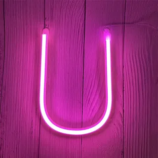 ENUOLI LED Neon Buchstaben Lichter Rosa Neonschild Leuchten Buchstaben Neonschild Batterie/USB Beleuchtete Buchstaben Neon Nachtlicht Dekor für Kinderzimmer,Hochzeit,Weihnachten,Valentinstag(U)