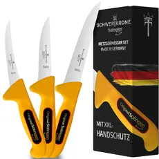 Schwertkrone Solingen Premium Metzgermesser Set, 3-teilig, professionelle Qualität, rostfreier Stahl, extra scharf, für Fleischbearbeitung und Küche