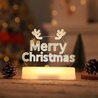 3D Weihnachten Nachtlicht LED Illusion Lampe Warmweiß Batteriebetrieben Nachtlichter mit Fernbedienung Nachttischlampe Party Weihnachtsdekoration - Weiß