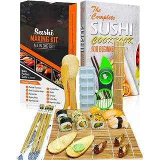Sushi-Kreation-Set mit Geschenkverpackung, Bambus-Sushi-Teller, Sushi-Kochgerät, Sushi-Formen, Sushi-Deckel, Essstäbchen, Servierteller, Schalen, Sushi-Paddle, Reis-Kochwerkzeug, Reise-Backtasche