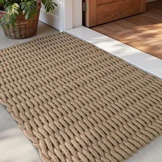 DEXI Schmutzfangmatte 60 x 90 cm, rutschfeste Fußmatte aus Natürlicher Jutefaser, wasserabweisender Fussmatte Türmatte für Innen- und Außenbereich, Eingang, Terrasse, Balkon, Braun