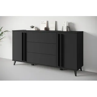 INOSIGN Sideboard INOSIGN "Helsinki, Kommode mit 2 Türen und 3 Schubladen, Breite 150 cm", schwarz (graphite schwarz matt), B:150cm H:77,8cm T:39,5cm, Holzwerkstoff, Sideboards, Sideboard, Push-to-Open-Schubladen, höhenverstellbare Einlegeböden