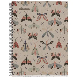 Miquelrius - Notizbuch, 100 % recycelt, 1 farbiger Streifen, A4, 80 Blatt liniert, Papier 80 g, 4 Bohrungen, Einband aus recyceltem Karton, Design Ecobutterfly