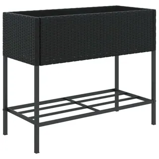 Pflanzkübel mit Ablage Schwarz Poly Rattan - Schwarz