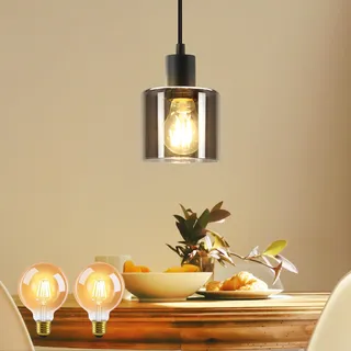 ZMH LED Pendelleuchte Esstisch Hängelampe - Vintage Glas Hängeleuchte E27 Retro 1 Flammig Esstischlampe Schwarz Pendellampe für Wohnzimmer Schlafzimmer Esszimmer Küche, 2 x G80 Glühbirne inkl.