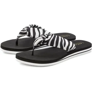 LASCANA Badezehentrenner »Sandale, Pantolette,« Zehentrenner, Badeschuh ultraleicht mit softem Band VEGAN, schwarz-weiß