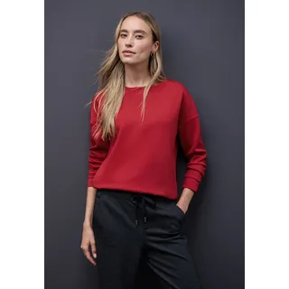 STREET ONE Sweater, Rundhals mit Ripp-Detail, racing rot meliert