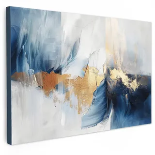 MuchoWow Leinwandbild Gold - Blau - Aquarell - Kunst - Modern Wanddeko 90x60 cm , Hellblau , Textil , Kiefer , Rechteckig , 90x60 cm , FSC 100% , gerahmt , Bilder & Rahmen, Bilder, Leinwandbilder