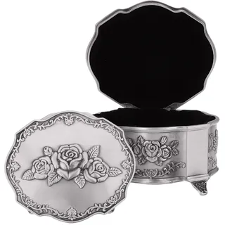 Silber Schmuckbox Antike Spieldose Schmuckkästen für Ring Armband Ohrringe Damen Herren Geschenk Geburtstag Valentinstag Weihnachten kunstvolle Vitrine für Geburtstag, Hochzeit