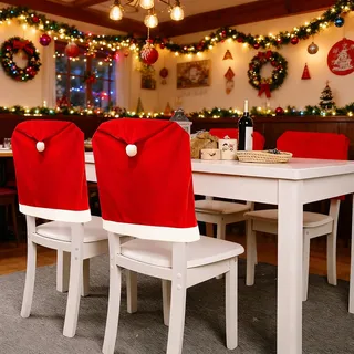 CHARMNAIL Weihnachten Stuhlhussen, 6 Stück, dehnbar, Universal, waschbar, Stuhlbezug, für Weihnachtsdekoration, Festival, Weihnachtsmann