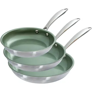 JUST VEGAN Pfannen-Set »CeraVegan« Edelstahl 18/8 Set, 3 Stk. tlg. Pflanzliche Keramikbeschichtung, Induktion, grün