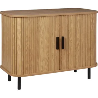 BELIANI Sideboard Heller Holzfarbton MDF-Platte mit 2 Schiebetüren Lamellen-Optik Retro Mehrzweckschrank Schlafzimmer Wohnzimmer Esszimmer Ausstattung - Braun, Schwarz