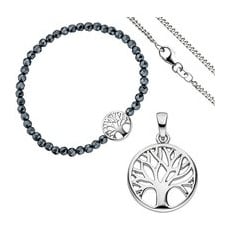 SIGO Schmuck-Set Baum Lebensbaum Weltenbaum 925 Silber Armband Anhänger Kette 42 cm