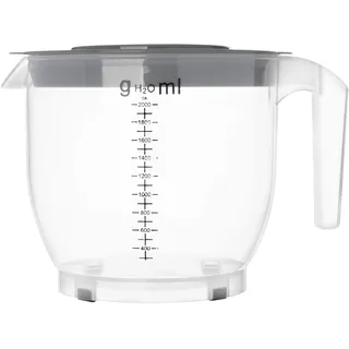 KADAX Messbecher, Füllvolumen: 2 Liter, Messkanne aus Kunststoff, Rührbecher mit Deckel, Messskale, Milliliter, Gramm, abgerundeter Griff, Ausgießer, Spritzschutz, Messkanne (Grau)