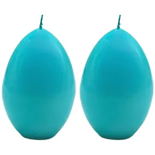 Dekohelden24 2er Set Hochwertige XL Eierkerze, Ostereikerze, Kerzenei, Dekokerze in Eiform, Wachskerze Ei, Osterdekokerze als Ei in hellblau, Lieferumfang: 2 Eikerzen, L/B/H: 6 x 6 x 9 cm.