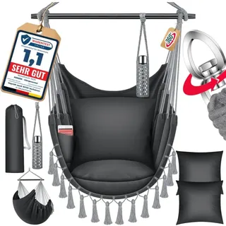 Kesser - Hängesessel mit 2 Kissen Getränkehalter & Bücherfach - Safari xxl Hängestuhl für Erwachsene & Kinder Hängematte bis 150 kg Hängesitz