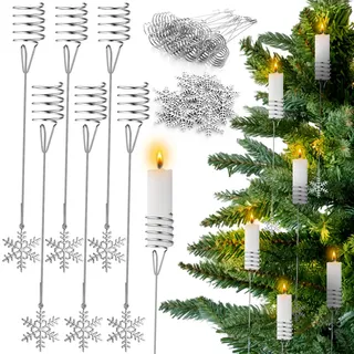 20 Stück silberfarbene Weihnachtsbaum-Kerzenhalter aus Metall mit Schneeflocken-Ornamenten für Weihnachtsbaum, Balance, Kerzenständer für Weihnachten, Winter, Weihnachtsbaum, Innen- und Außenbereich,