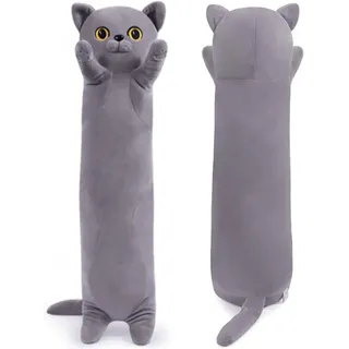 Yeqivo Kuscheltier Kawaii Katzen Plüschkissen Stofftiere Langes Katzen Plüschkissen niedliches Cat Plüsch Tier Körperkissen Kinder Plüschtier (British Blue,80CM)
