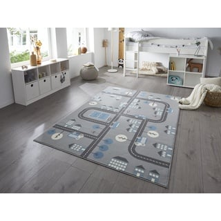 Hanse Home Teppich Kinderzimmer Kinderteppich Town – Junge Mädchen Spielteppich Kurzflor Teppich Modern mit Herzen Koalamotiv, Weicher Flor, Pflegeleicht - Mouse Blau, 160x220