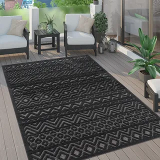 Outdoor Teppich wetterfest Boho & Skandi 3D-Optik für Terrasse, Balkon & Garten Grösse 240x340 cm - Grau