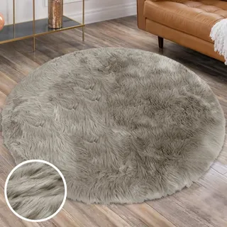 Hochflor-Teppich OTTO HOME "Valeria Fellteppich kuschelig" Gr. 10, grau (taupe), H:60mm Ø:175cm, Kunstfaser, Teppiche, Hochflor-Teppich, Kunstfell, weiche Teppiche, Wohnzimmer, Schlafzimmer, Esszimmer