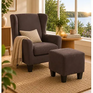 OTTO home Ohrensessel "CHILLY, Microfaser-Bezug, Sessel mit Hocker" Set, bestehend aus Sessel und Hocker, 2 Stk. tlg. Unser Dauertiefpreis, braun
