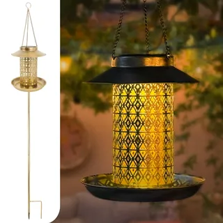 Gadgy Vogelfutterhaus Solarlampe für außen - Solarleuchte Garten und Vogelhaus für Vogelfutter - Solar-Vogelfutterhaus Gold - Futterhaus für Vögel - Wetterfeste Gartendeko zum Stecken oder Hängen