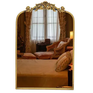 Awhtixbo Barock Spiegel Antik - Halbrunder Vintage Wandspiegel mit Bogenform für Wohnzimmer & Flur, Wanddeko Wohnzimmer