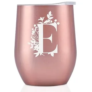 Thermobecher Personalisiert, Geburtstagsgeschenk für Frauen, Personalisierte Geschenke Für Freundin, Schwester, Mütter, Tochter, Tante - Kaffeetasse 340 ml, Kaffeebecher mit Deckel, Roségold, E