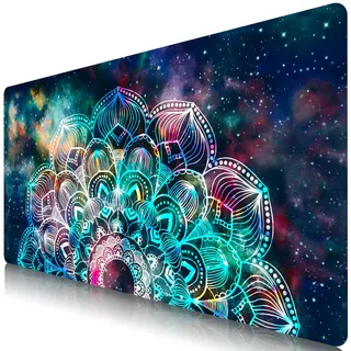 BOLELAW XXXL Mauspad 1200x600 mm Gaming Mauspad mit Genähten Kanten rutschfest Wasserdicht Gummibasis Gemalt Muster Dekorative Mauspad für PC Büro Laptop Gaming Computer, Buntes Mandala
