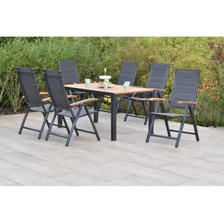 Merxx Paxos Set 7-tlg. mit Gartentisch 150 x 90 cm Akazie Aluminium