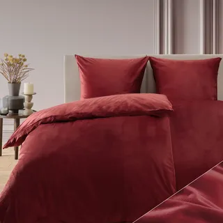 Blumtal Bettwäsche 135x200 & 80x80cm Cashmere-Touch Plüsch in Dunkelrot - Dunkelrot