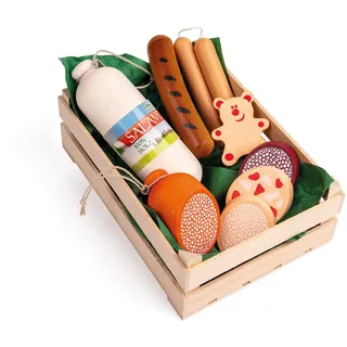 Erzi 28140 Sortiment Wurstwaren aus Holz, Kaufladenartikel für Kinder, Rollenspiele
