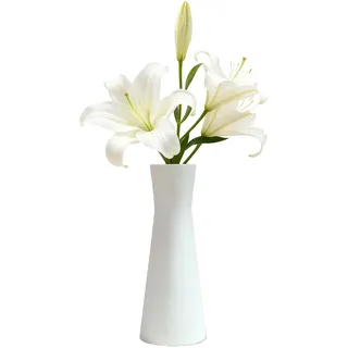 Weiße Keramikvase mit Knospen, 18 cm, hoch, konisch, einzelner Stiel, Blumenvase, kleines Blumen-Mittelstück für Hochzeit, Büro, Zuhause, Tischdekoration