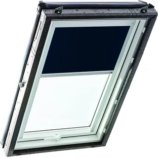 Original Roto Verdunkelungsrollo ZRV - Nahezu vollständige Verdunkelung - Führungsschiene Silber - Dachfenster Baureihe Designo R4/R7 und Classic 43/73 - Größe 094/118 | 09/11 - Stofffarbe Blau