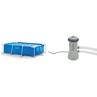 Intex Rectangular Frame Pool -Aufstellpool - 300 x 200 x 75 cm & Krystal Clear Cartridge Filter Pump - Pool Kartuschenfilteranlage - 900 L/H
