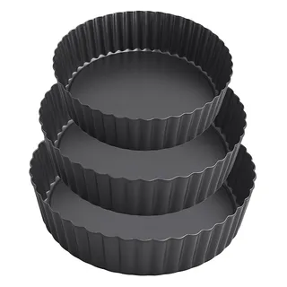 MGE - Set 3 Extra Hohe Quicheform - Tarteform mit Hebeboden aus Karbonstahl - Backform Rund - Tarteform - Quiche Formen mit Hebeboden Antihaftbeschichtung - Kuchenform - 20, 24 und 28 cm