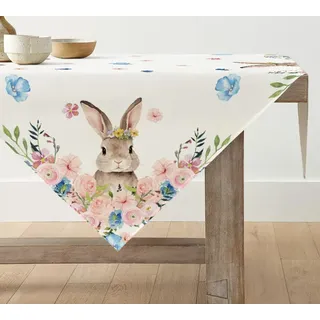 Artoid Mode Hase Blume Ostern Waschbare Tischwäsche, Saisonaler Frühling Küche Tisch Dekoration Drinnen Urlaub Party Dekor 100x100 cm