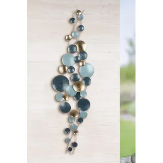 GILDE Metallbilder Wanddeko Bilder Metall – moderne Wanddekoration Wohnzimmer – Wandbild 3D Metallbild Wand Deko Kreise Wall Decoration 46 x 165 cm Blau Gold Türkis