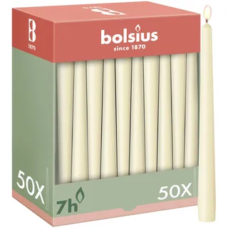 Bolsius Glatte Spitzkerzen - Elfenbein - 50 Stk. - 24,5 cm - Dekorative Haushaltkerzen - Brenndauer 7 Stunden - Unparfümierte - Enthält Natürliches Pflanzenwachs - Ohne Palmöl